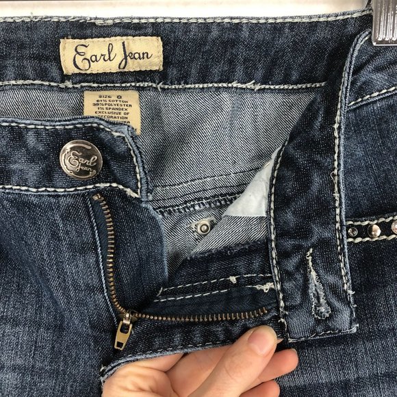 Earl Jean Women's Size 8 Dark Wash Blue Denim Embellished Skinny Jeans - Picture 9 of 11